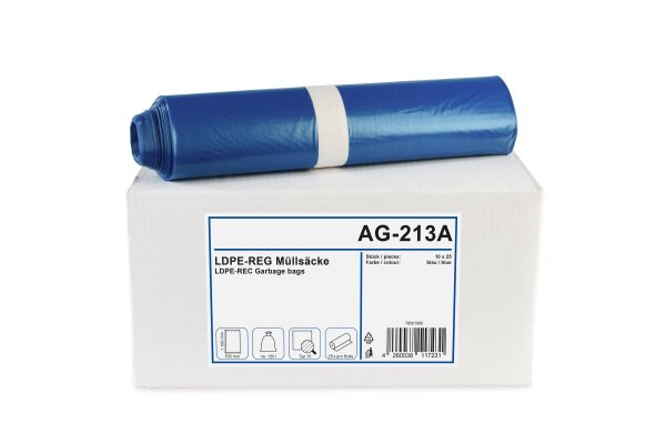 LDPE-Regenerat M&uuml;llsacke, blau, Typ 70, 120 l, 700 x 1100 mm