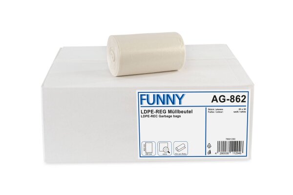 LDPE-Regenerat M&uuml;llbeutel, wei&szlig;, Extra, ca. 30 l, 500 x 600 mm