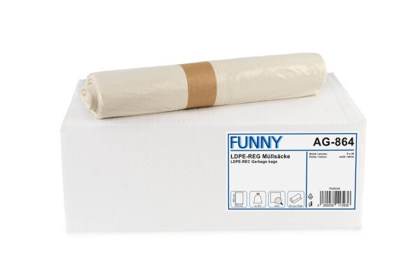 LDPE-Regenerat M&uuml;llbeutel, wei&szlig;, Extra, 90 l, 630 x 850 mm