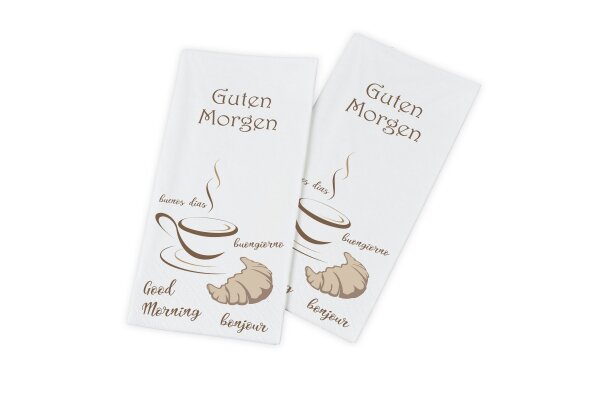 Servietten "Guten Morgen", 33 x 33 cm, wei&szlig;, 2-lagig, 1/8-Buchfalz, 8 x 250 St&uuml;ck