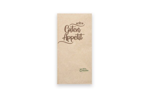 Servietten "Guten Appetit", 33 x 33 cm, recycling braun, 2-lagig, 1/8-Buchfalz, 8 x 250 St&uuml;ck