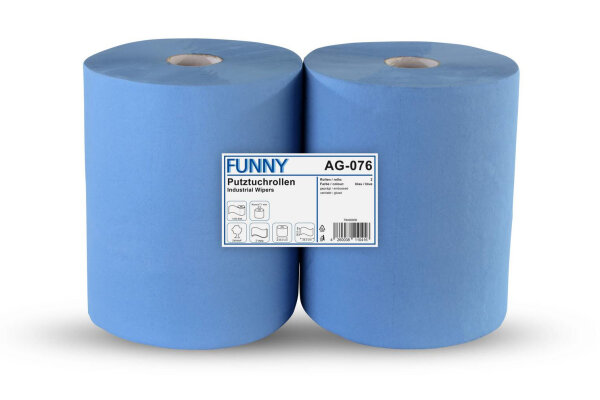Industrierolle 36 cm, 2-lagig, blau, Zellstoff, 1000 Blatt, 2 Rollen