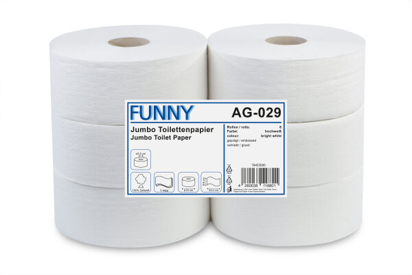Jumbo-Toilettenpapier, 3-lagig, wei&szlig;, Zellstoff, &Oslash; 24 cm, 6 Rollen
