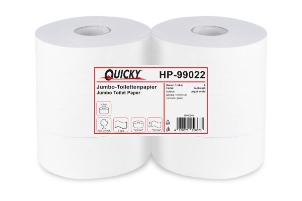 Jumbo-Toilettenpapier, 2-lagig, wei&szlig;, Zellstoff, &Oslash; 25 cm, 6 Rollen