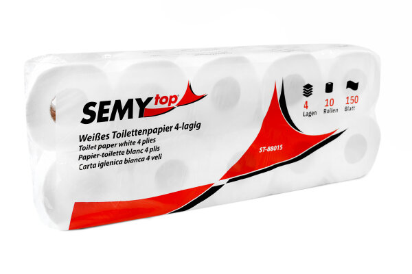 Toilettenpapier, 4-lagig, wei&szlig;, Zellstoff,150 Blatt, 8 x 10 Rollen
