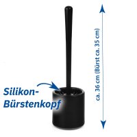 WC-Garnitur, schwarz, mit grauem Silikonb&uuml;rstenkopf