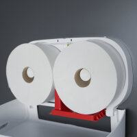 Jumbo Toilettenpapierspender, f&uuml;r 2 Rollen, wei&szlig; matt, f&uuml;r Rollen bis &Oslash; 23 cm